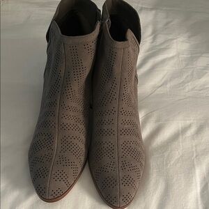 Elegant Perforated Ankle Boots in Taupe